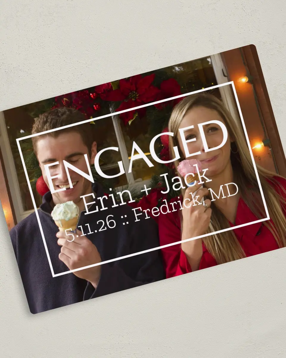 This is a 5" x 7" Save the Date Magnet called Modern Heartthrob printed in full color with a Luxe Satin finish