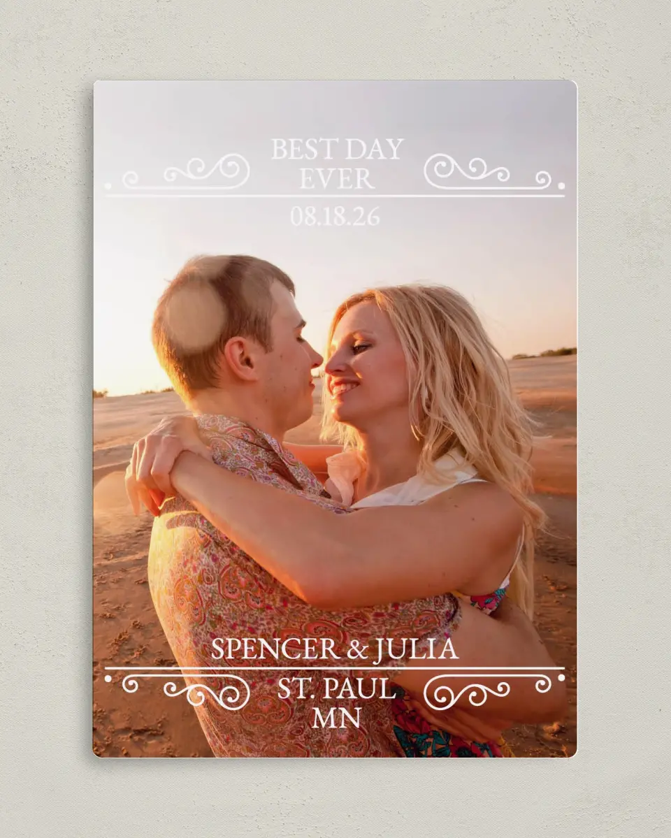 This is a 5" x 7" Save the Date Magnet called Best Day Ever printed in full color with a Luxe Satin finish
