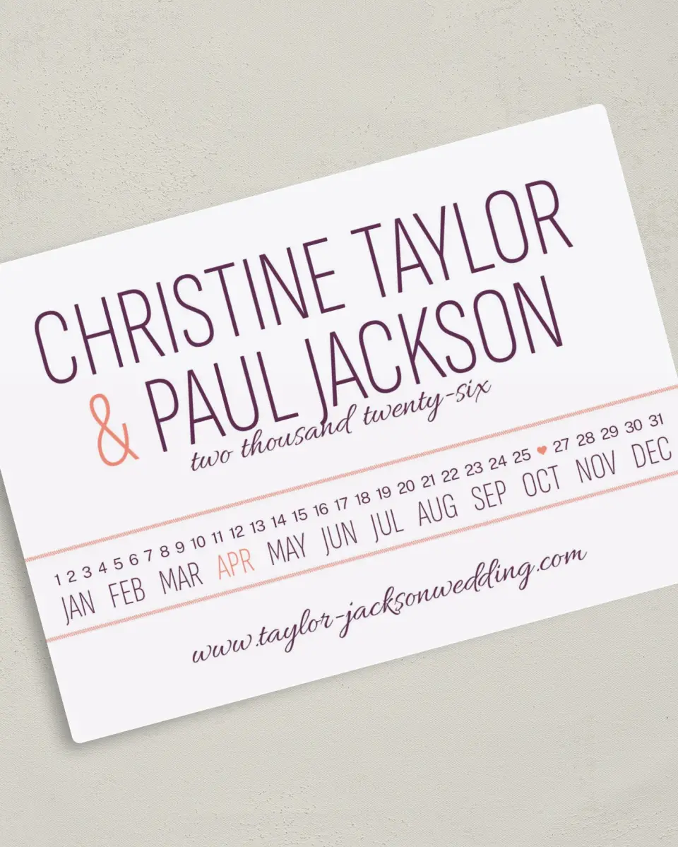 This is a 5" x 7" Save the Date Magnet called Stacked Charm printed in full color with a Luxe Satin finish
