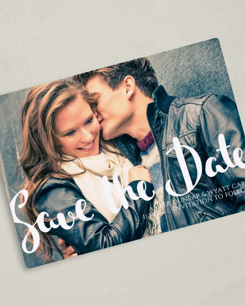 This is a 5" x 7" Save the Date Magnet called True Devotion printed in full color with a Luxe Satin finish