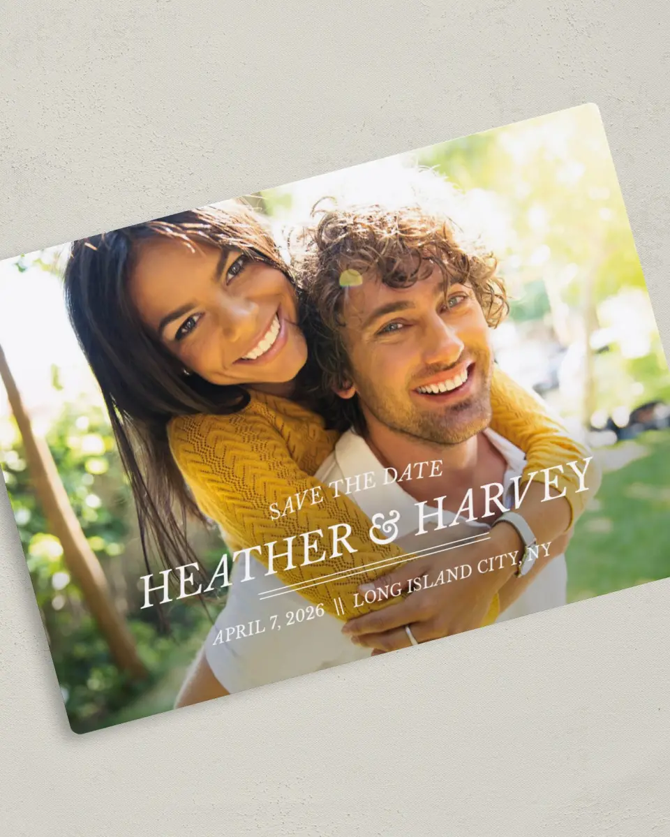 This is a 5" x 7" Save the Date Magnet called Forever Exquisite printed in full color with a Luxe Satin finish
