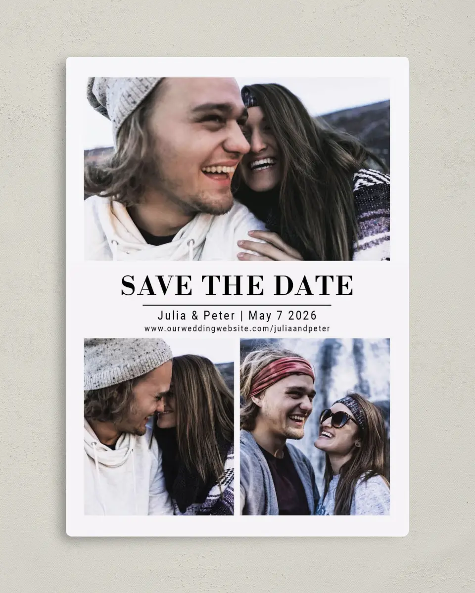 This is a 5" x 7" Save the Date Magnet called Swirl of Love printed in full color with a Luxe Satin finish