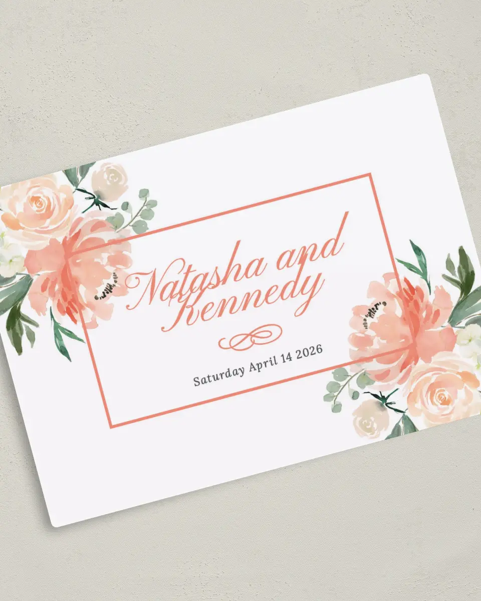 This is a 5" x 7" Save the Date Magnet called Luxe Floral printed in full color with a Luxe Satin finish