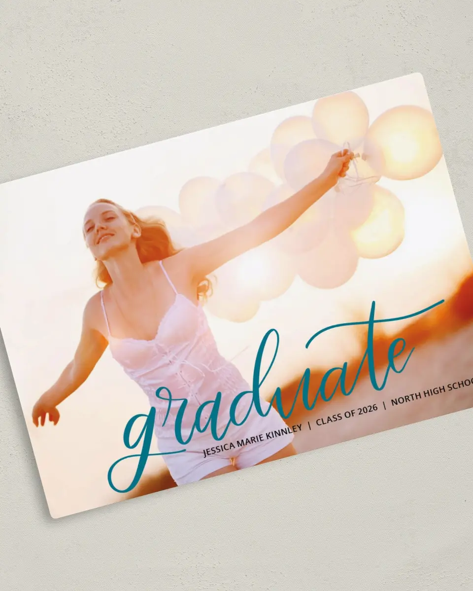 This is a 5" x 7" Graduation Announcement Magnet called Gilded Grad printed in full color with a Luxe Satin finish