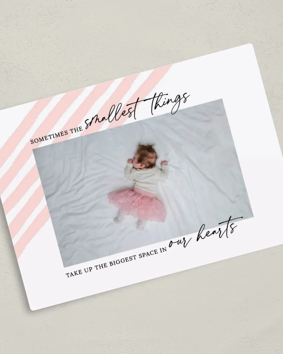 This is a 5" x 7" Birth Announcement Magnet called Angled Bliss printed in full color with a Luxe Satin finish