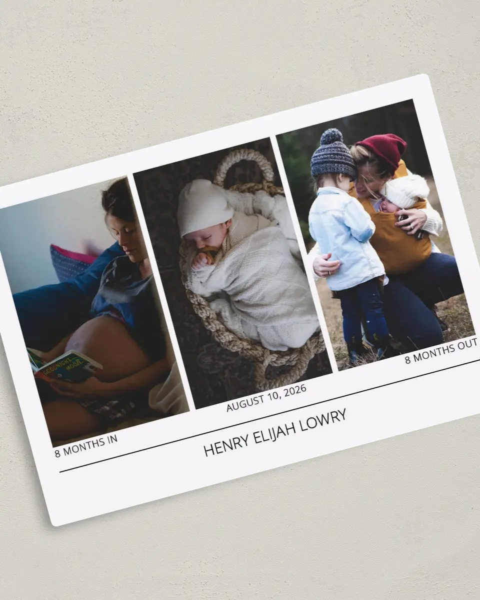 This is a 5" x 7" Birth Announcement Magnet called Gallery of Love printed in full color with a Luxe Satin finish