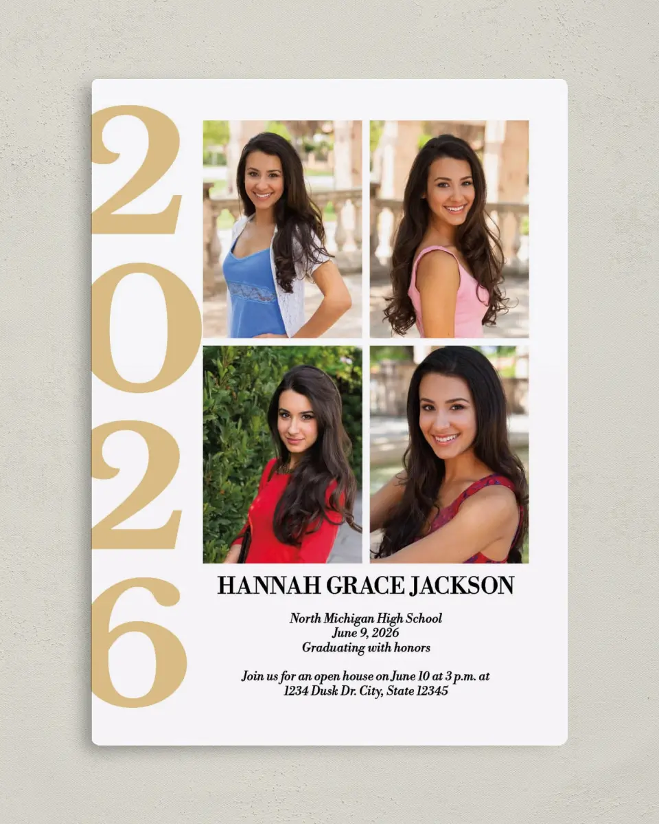 This is a 5" x 7" Graduation Announcement Magnet called Bright Class printed in full color with a Luxe Satin finish