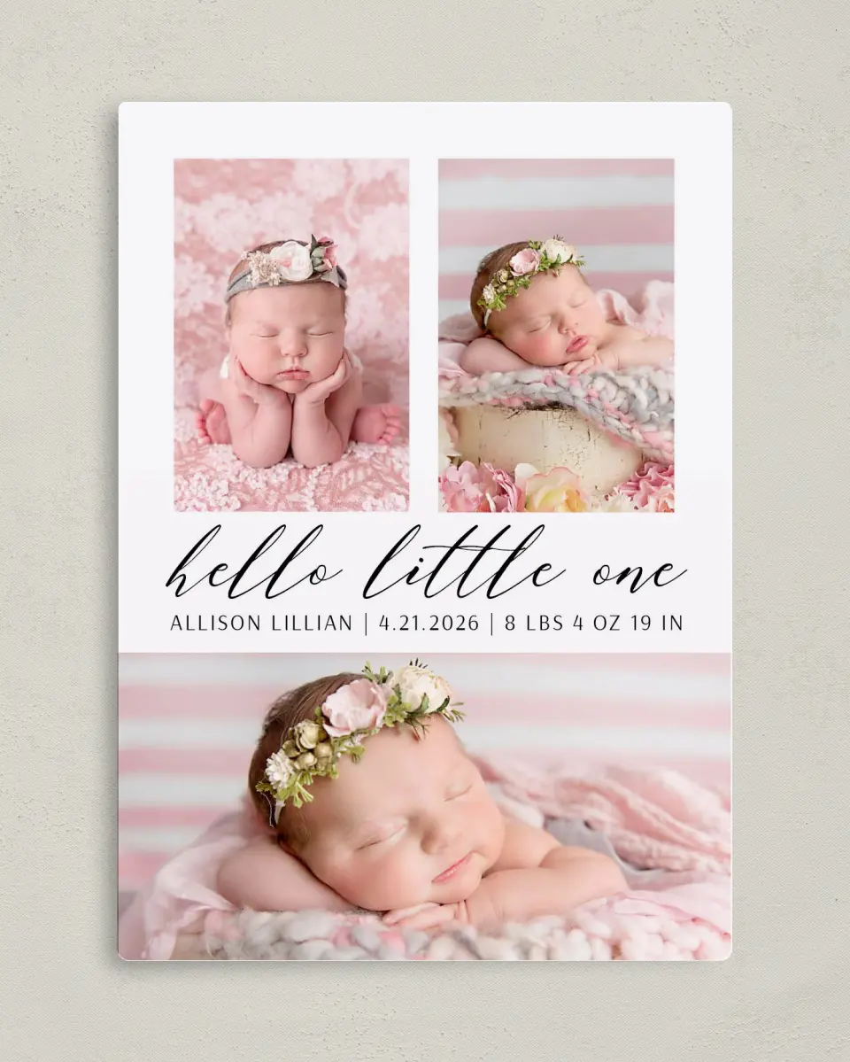 This is a 5" x 7" Birth Announcement Magnet called Sweet Little printed in full color with a Luxe Satin finish