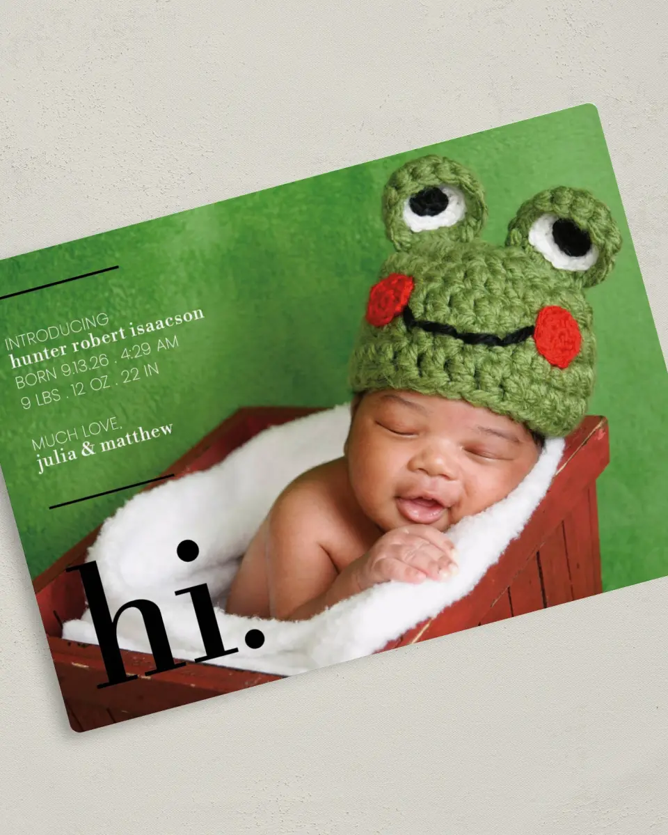 This is a 5" x 7" Birth Announcement Magnet called Sweet Greeting printed in full color with a Luxe Satin finish