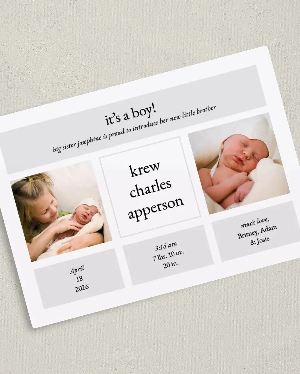 This is a 5" x 7" Birth Announcement Magnet called Stacked Statistics printed in full color with a Luxe Satin finish