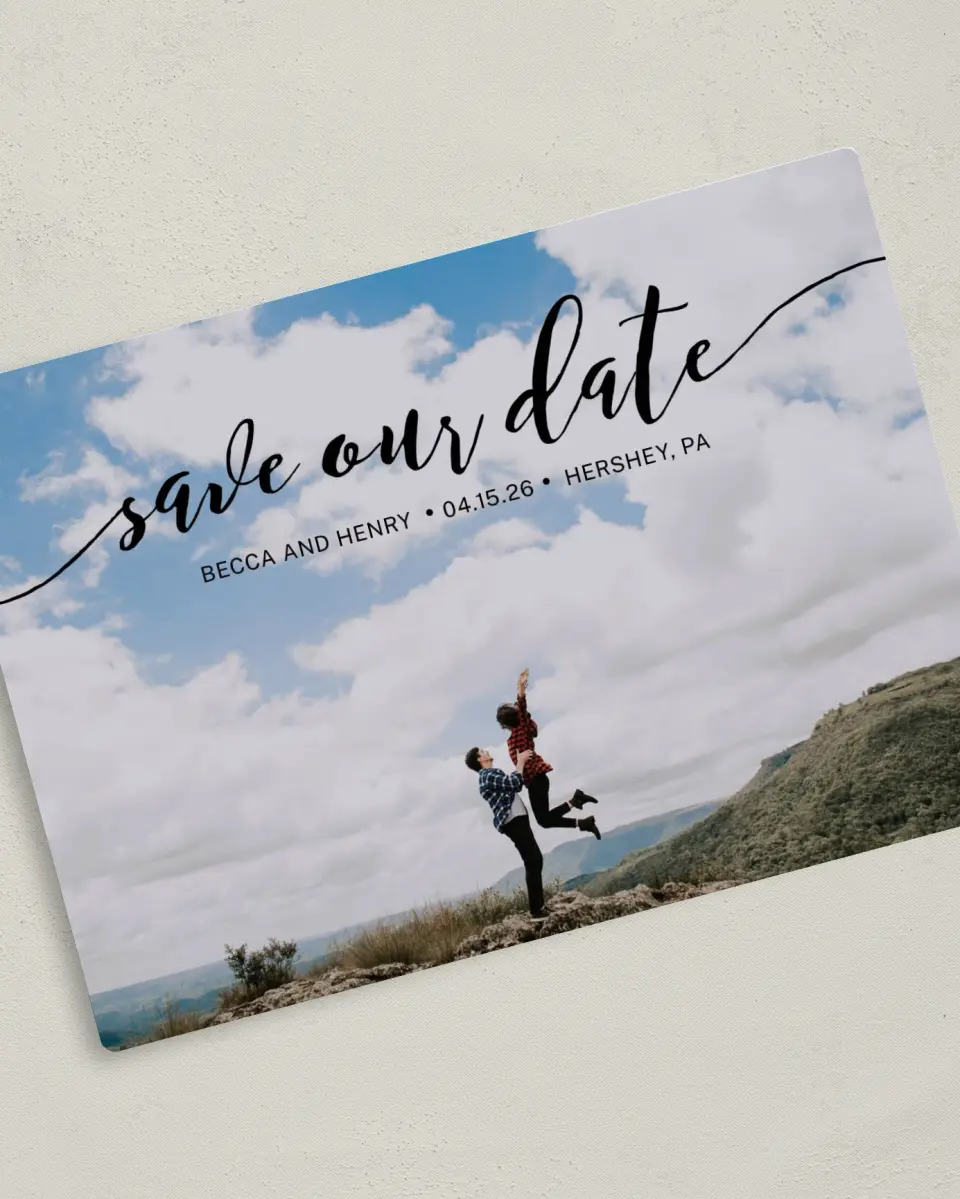 This is a 5" x 7" Save the Date Magnet called Avid Affection printed in full color with a Luxe Satin finish