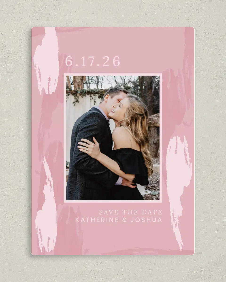 This is a 5" x 7" Save the Date Magnet called Love Awash printed in full color with a Luxe Satin finish