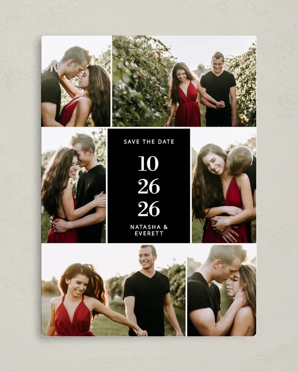 This is a 5" x 7" Save the Date Magnet called Multitude Magic printed in full color with a Luxe Satin finish