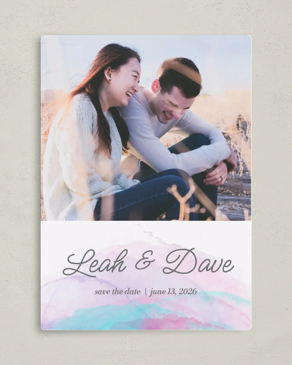 This is a 5" x 7" Save the Date Magnet called Joyful Enchantment printed in full color with a Luxe Satin finish