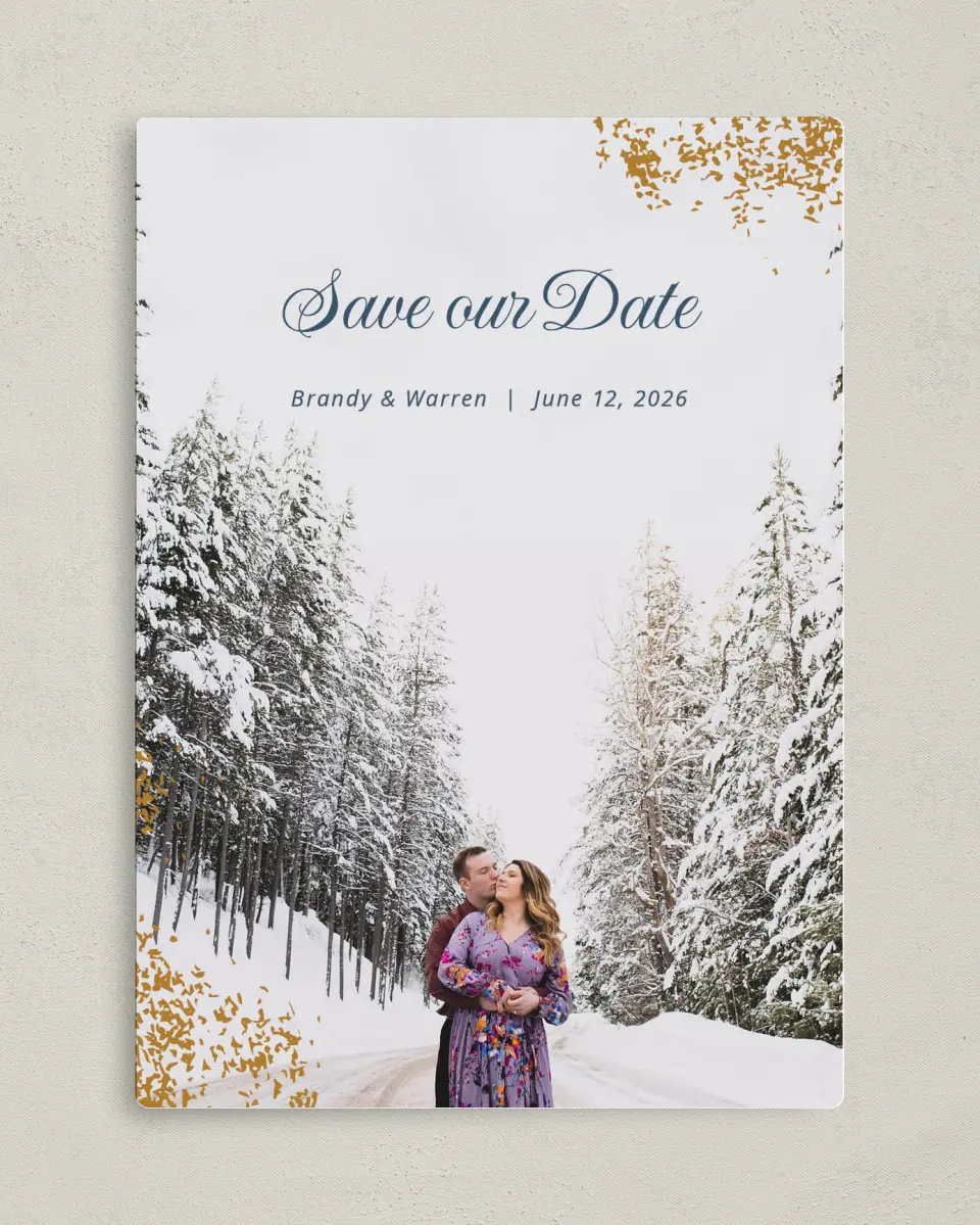 This is a 5" x 7" Save the Date Magnet called Dreamy Sky printed in full color with a Luxe Satin finish