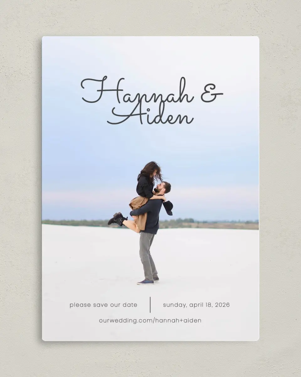 This is a 5" x 7" Save the Date Magnet called Watercolor Rapture printed in full color with a Luxe Satin finish