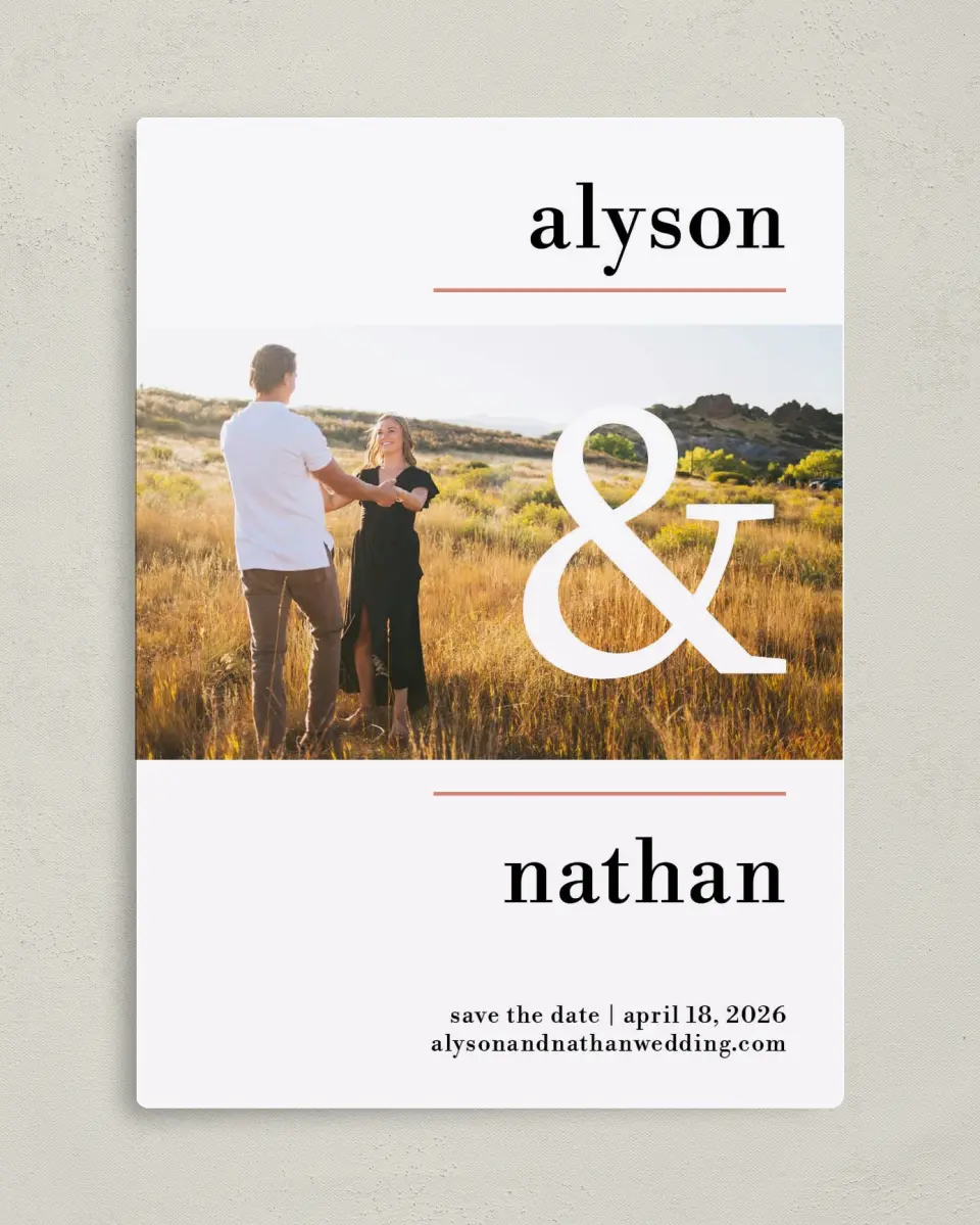 This is a 5" x 7" Save the Date Magnet called Dreamy Meadows printed in full color with a Luxe Satin finish