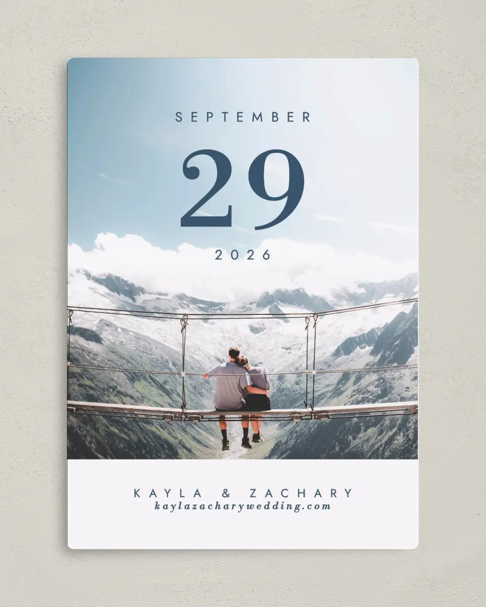 This is a 5" x 7" Save the Date Magnet called Perfect Picture printed in full color with a Luxe Satin finish