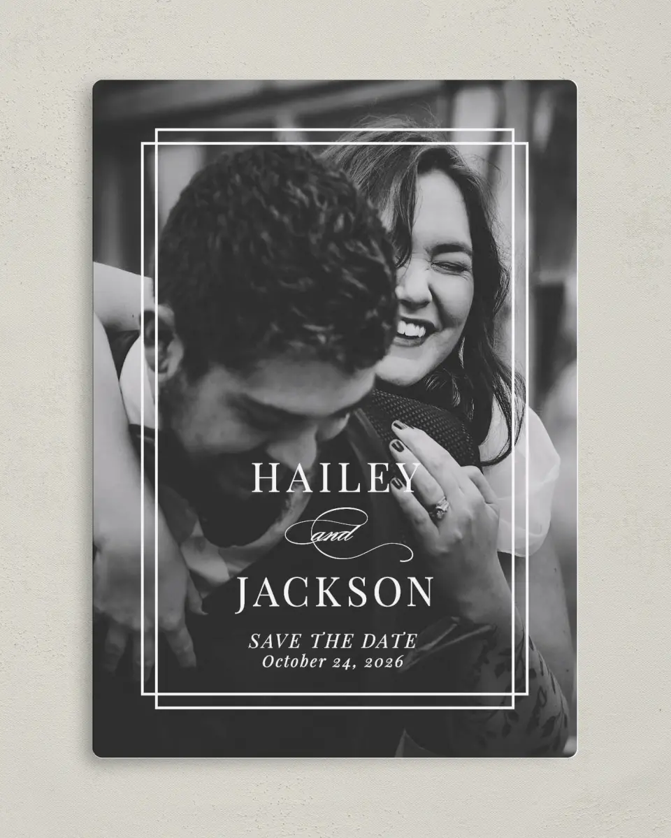 This is a 5" x 7" Save the Date Magnet called Because You're Mine printed in full color with a Luxe Satin finish