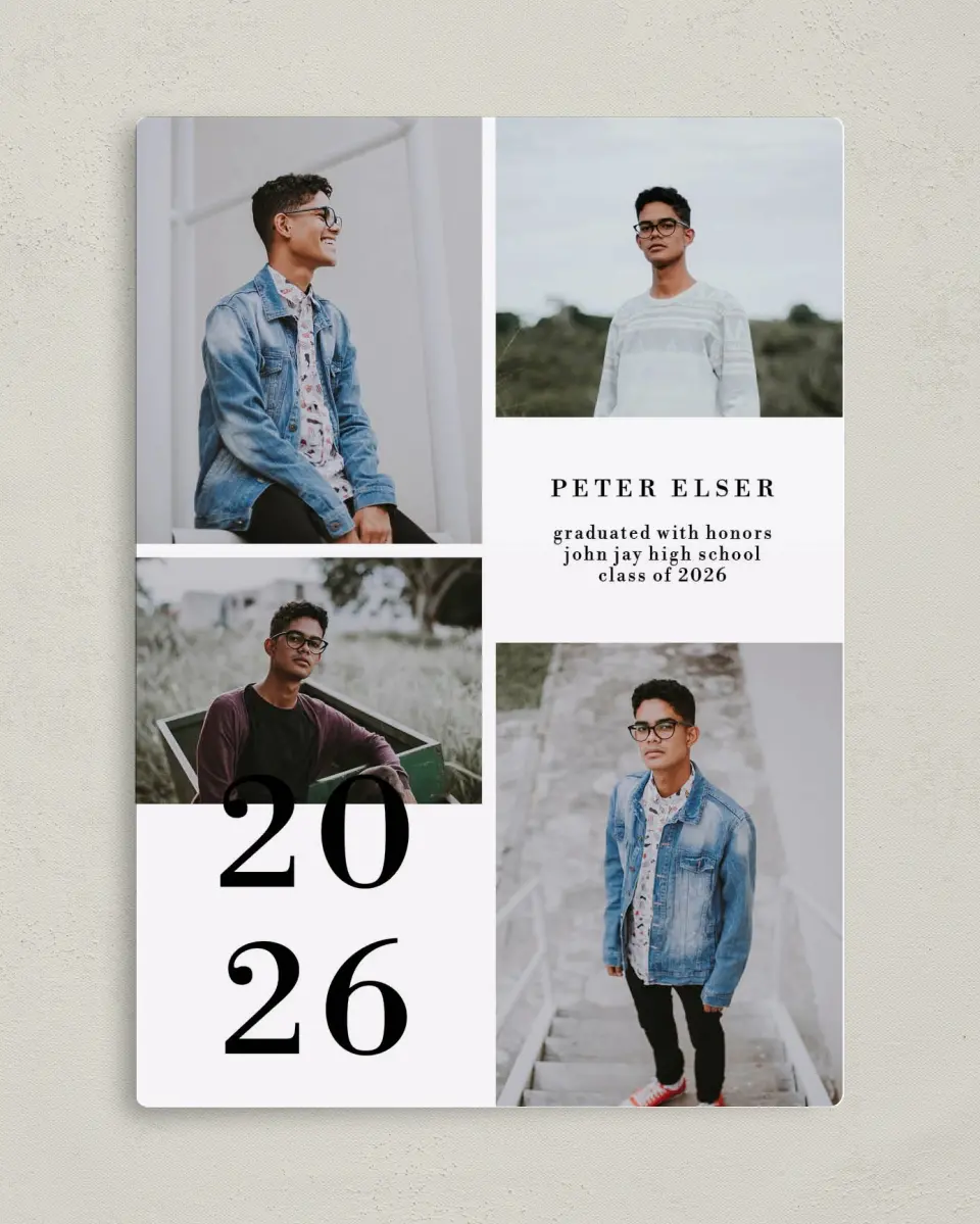 This is a 5" x 7" Graduation Announcement Magnet called Stacked Honor printed in full color with a Luxe Satin finish