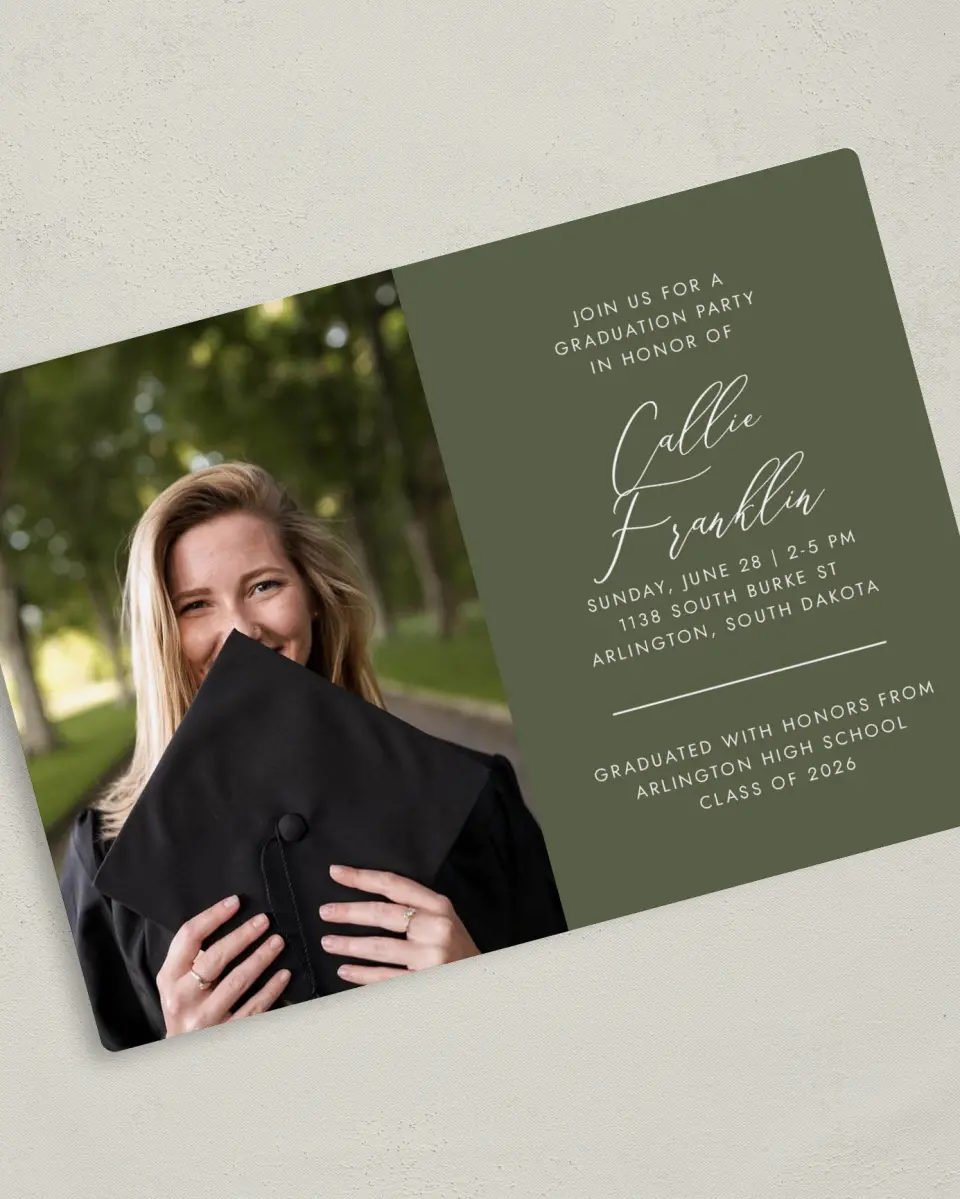 This is a 5" x 7" Graduation Announcement Magnet called Formal Degree printed in full color with a Luxe Satin finish