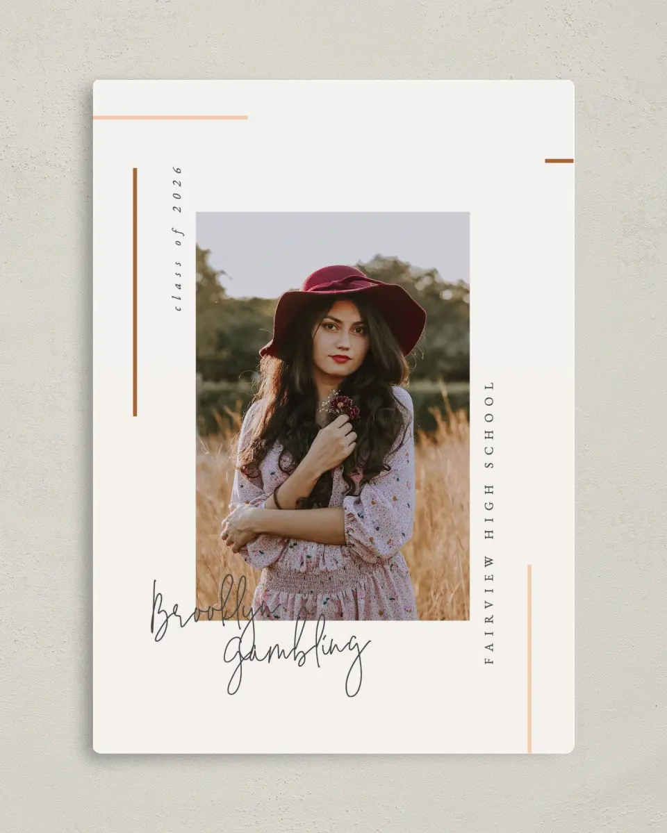 This is a 5" x 7" Graduation Announcement Magnet called Scripty Scroll printed in full color with a Luxe Satin finish
