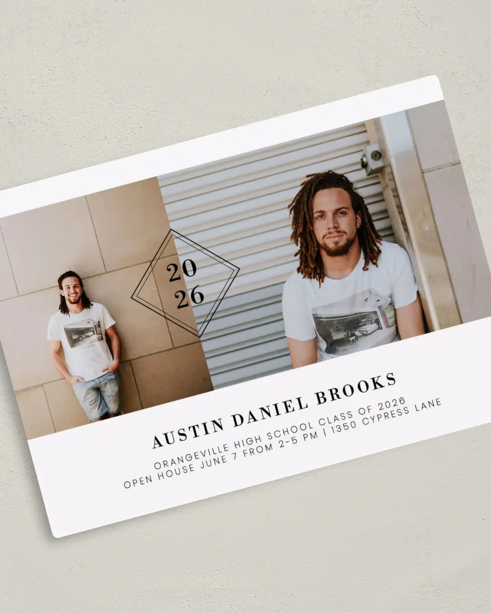This is a 5" x 7" Graduation Announcement Magnet called Diploma Diamond printed in full color with a Luxe Satin finish