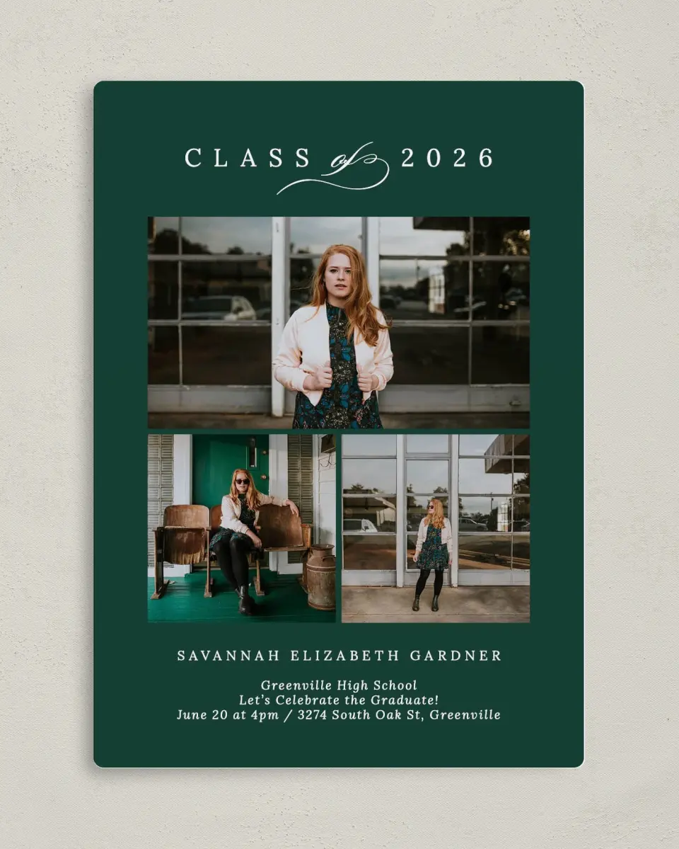 This is a 5" x 7" Graduation Announcement Magnet called Celebrated Day printed in full color with a Luxe Satin finish