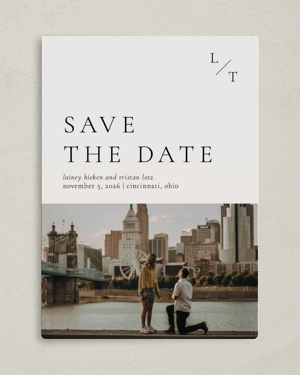 This is a 5" x 7" Save the Date Magnet called Together Always printed in full color with a Luxe Satin finish