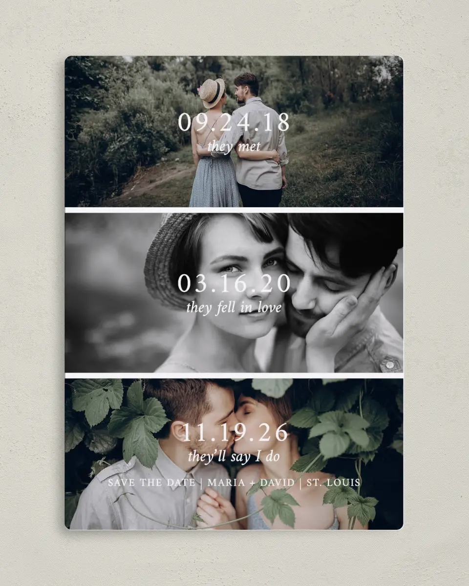 This is a 5" x 7" Save the Date Magnet called Through the Years printed in full color with a Luxe Satin finish