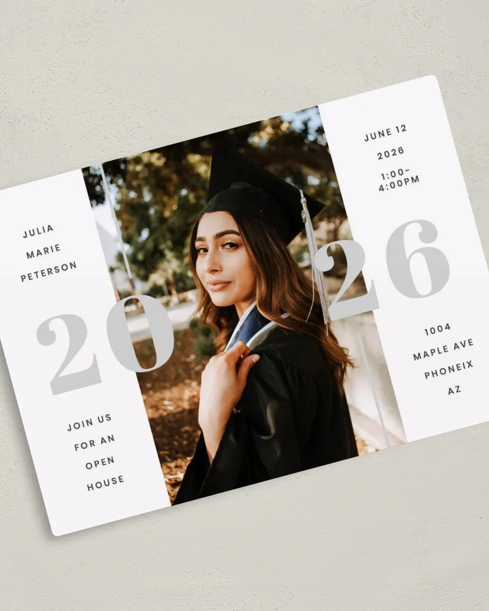 This is a 5" x 7" Graduation Announcement Magnet called Expansive Year printed in full color with a Luxe Satin finish