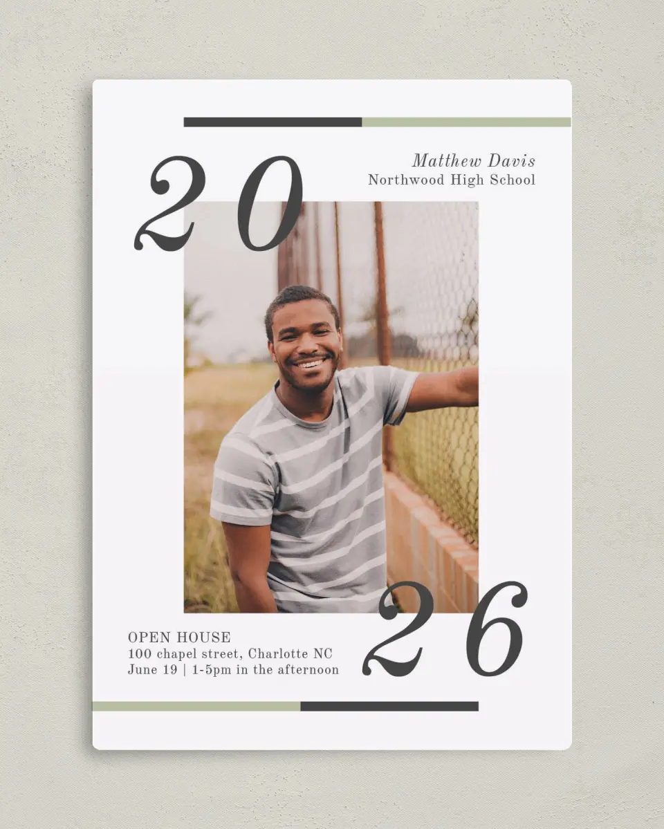 This is a 5" x 7" Graduation Announcement Magnet called Raising the Bar printed in full color with a Luxe Satin finish