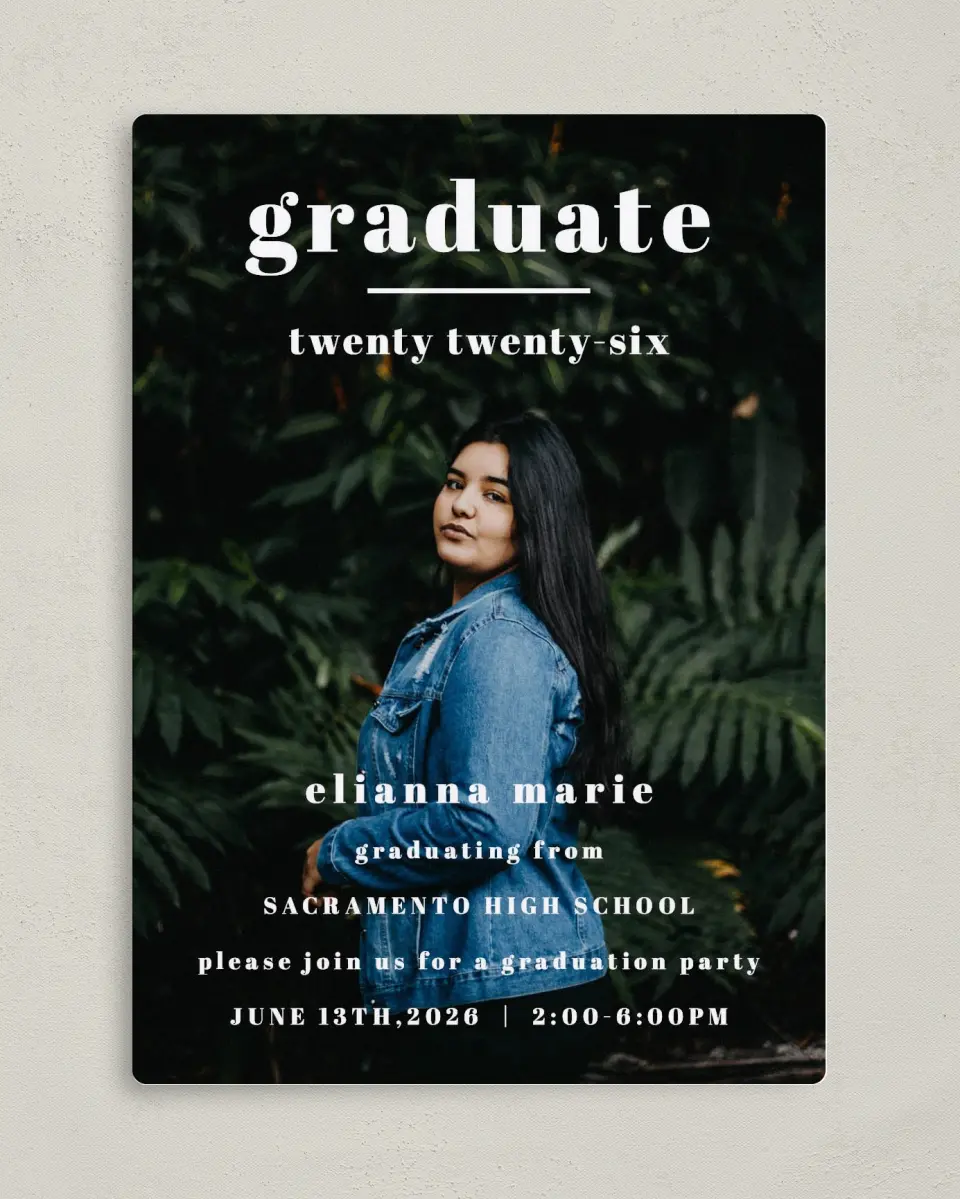 This is a 5" x 7" Graduation Announcement Magnet called Momentous Occasion printed in full color with a Luxe Satin finish
