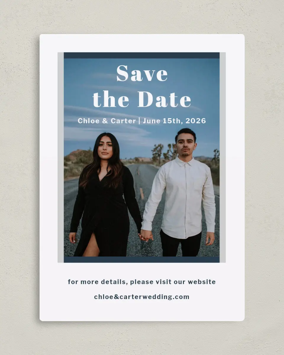 This is a 5" x 7" Save the Date Magnet called Huge Love printed in full color with a Luxe Satin finish