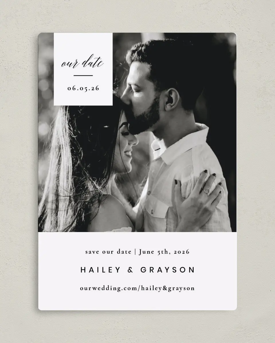This is a 5" x 7" Save the Date Magnet called Choice Love printed in full color with a Luxe Satin finish