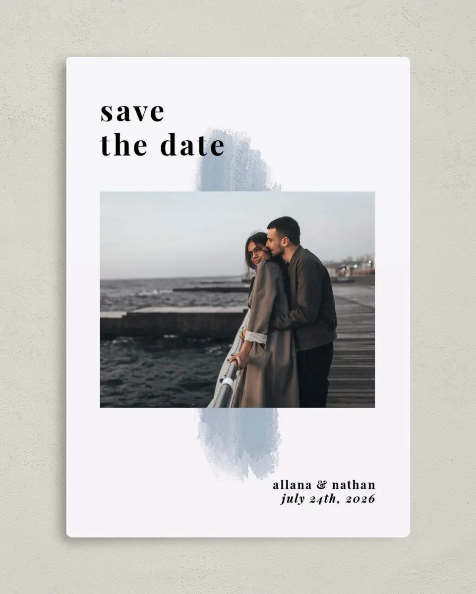 This is a 5" x 7" Save the Date Magnet called Favorite Place printed in full color with a Luxe Satin finish