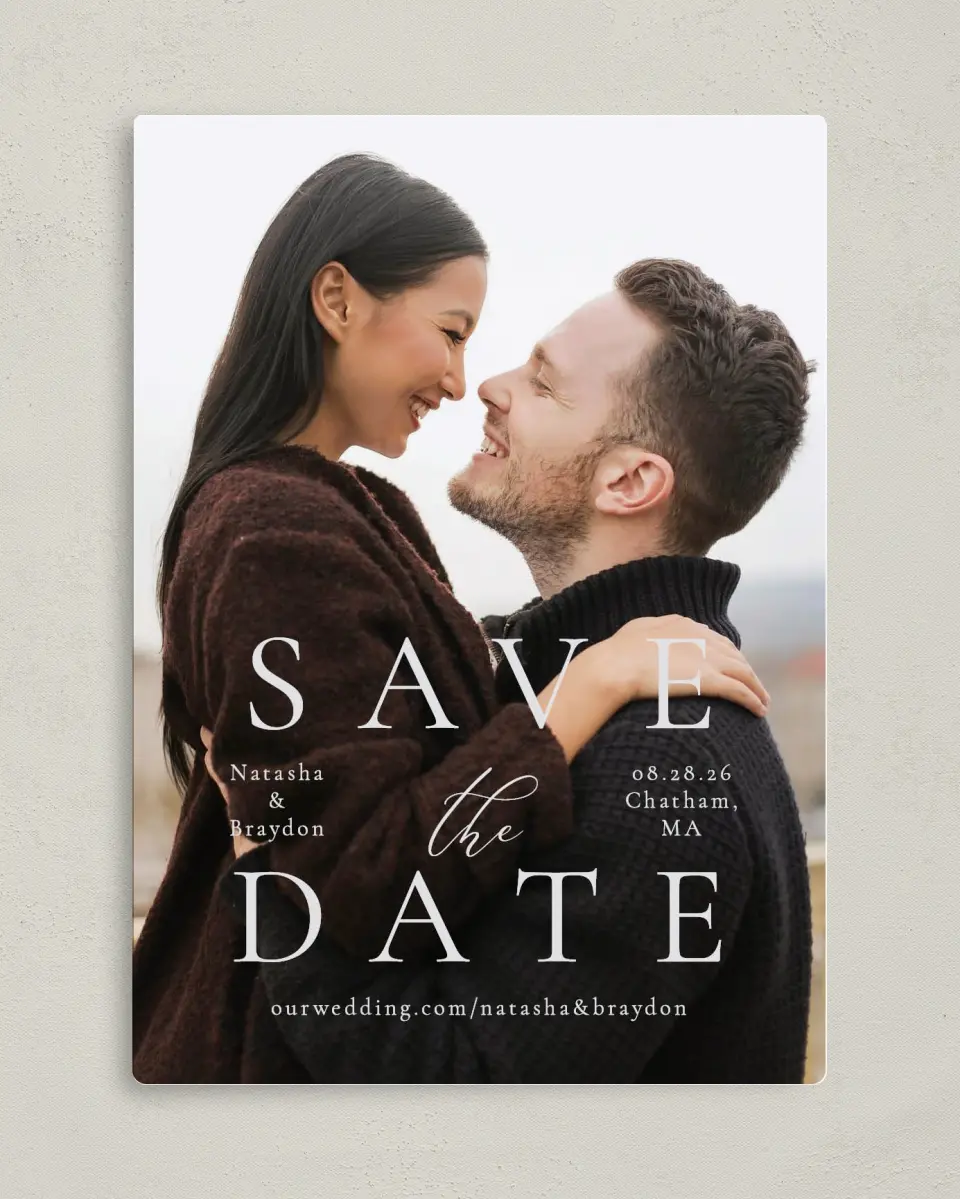 This is a 5" x 7" Save the Date Magnet called Timeless Order printed in full color with a Luxe Satin finish
