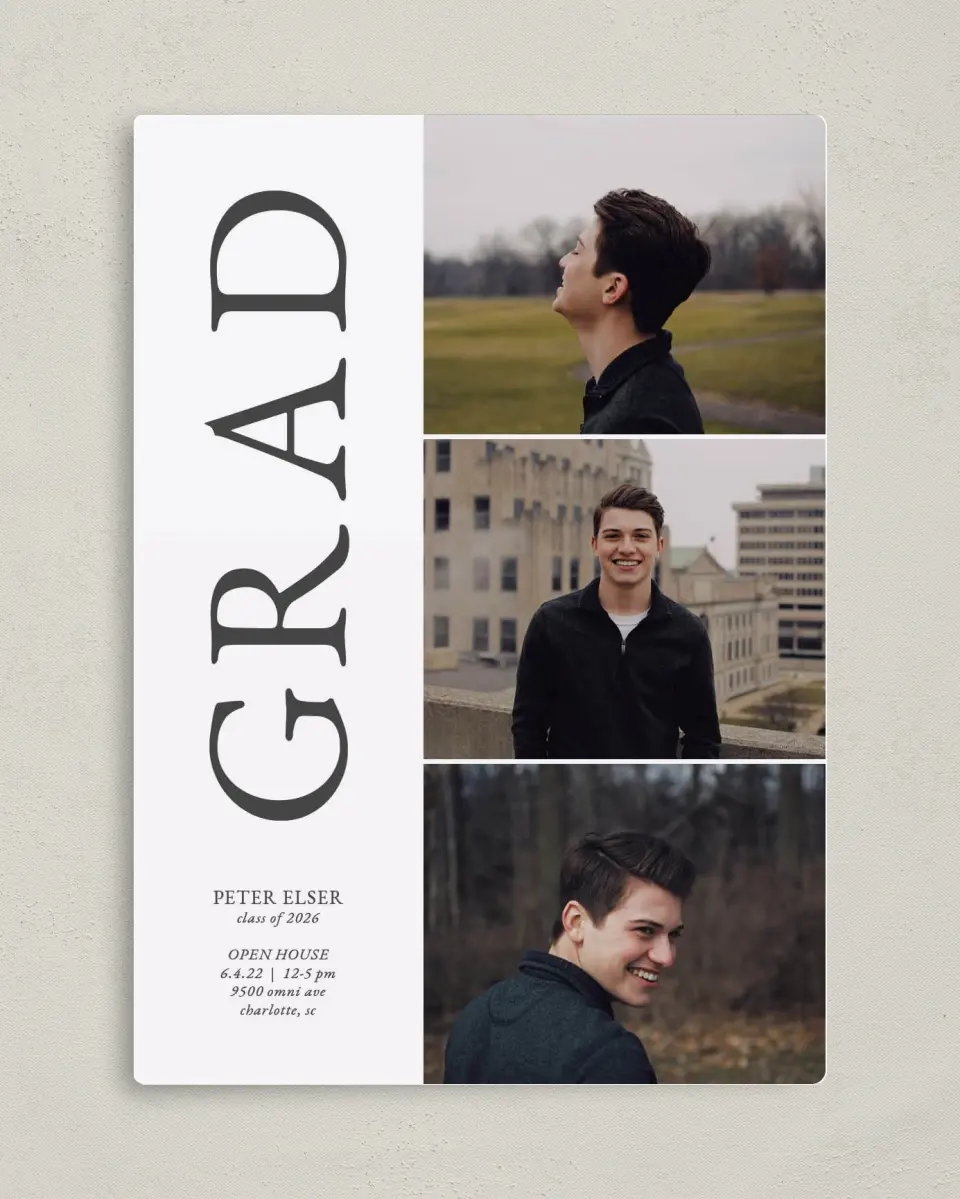 This is a 5" x 7" Graduation Announcement Magnet called Grand Grad printed in full color with a Luxe Satin finish