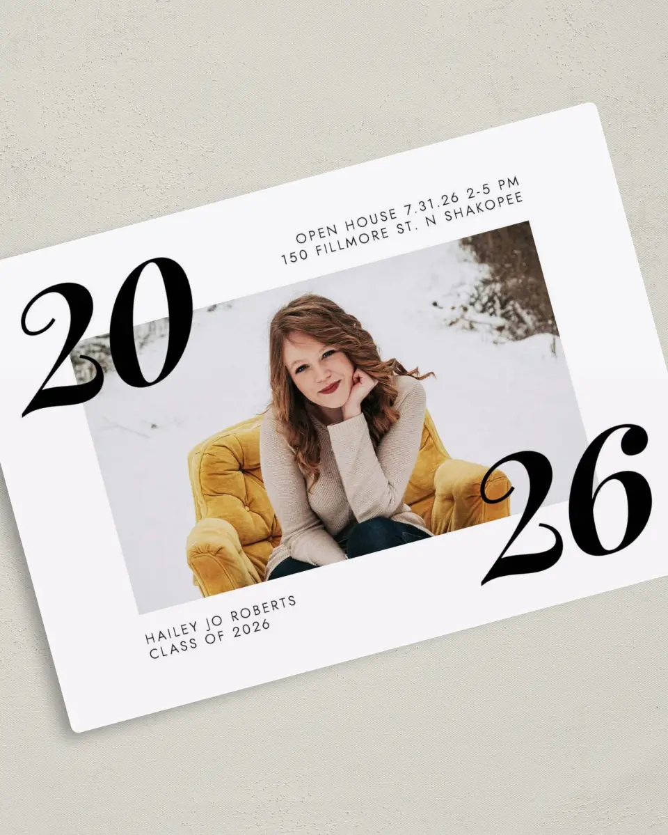 This is a 5" x 7" Graduation Announcement Magnet called Big Year printed in full color with a Luxe Satin finish