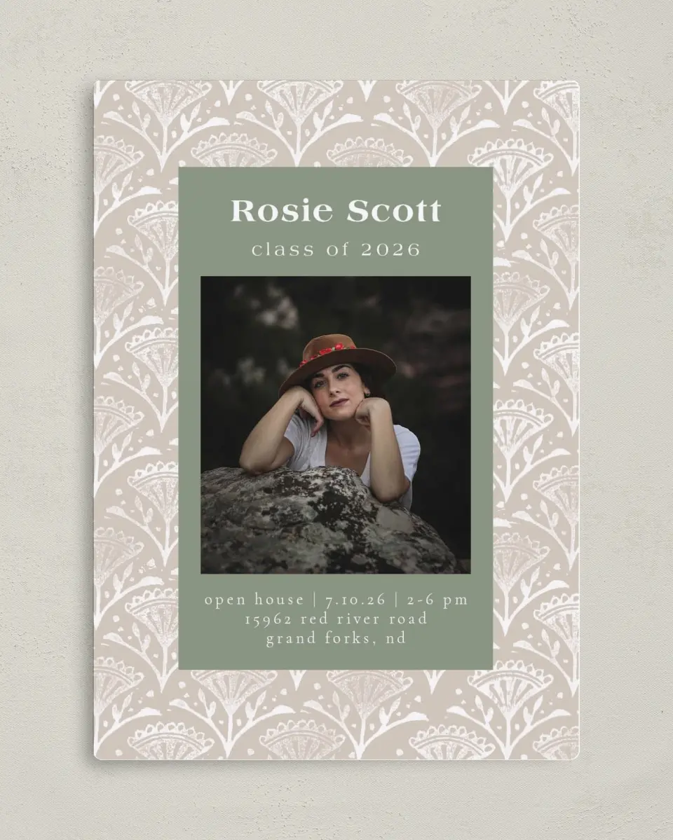 This is a 5" x 7" Graduation Announcement Magnet called Classy Pattern printed in full color with a Luxe Satin finish