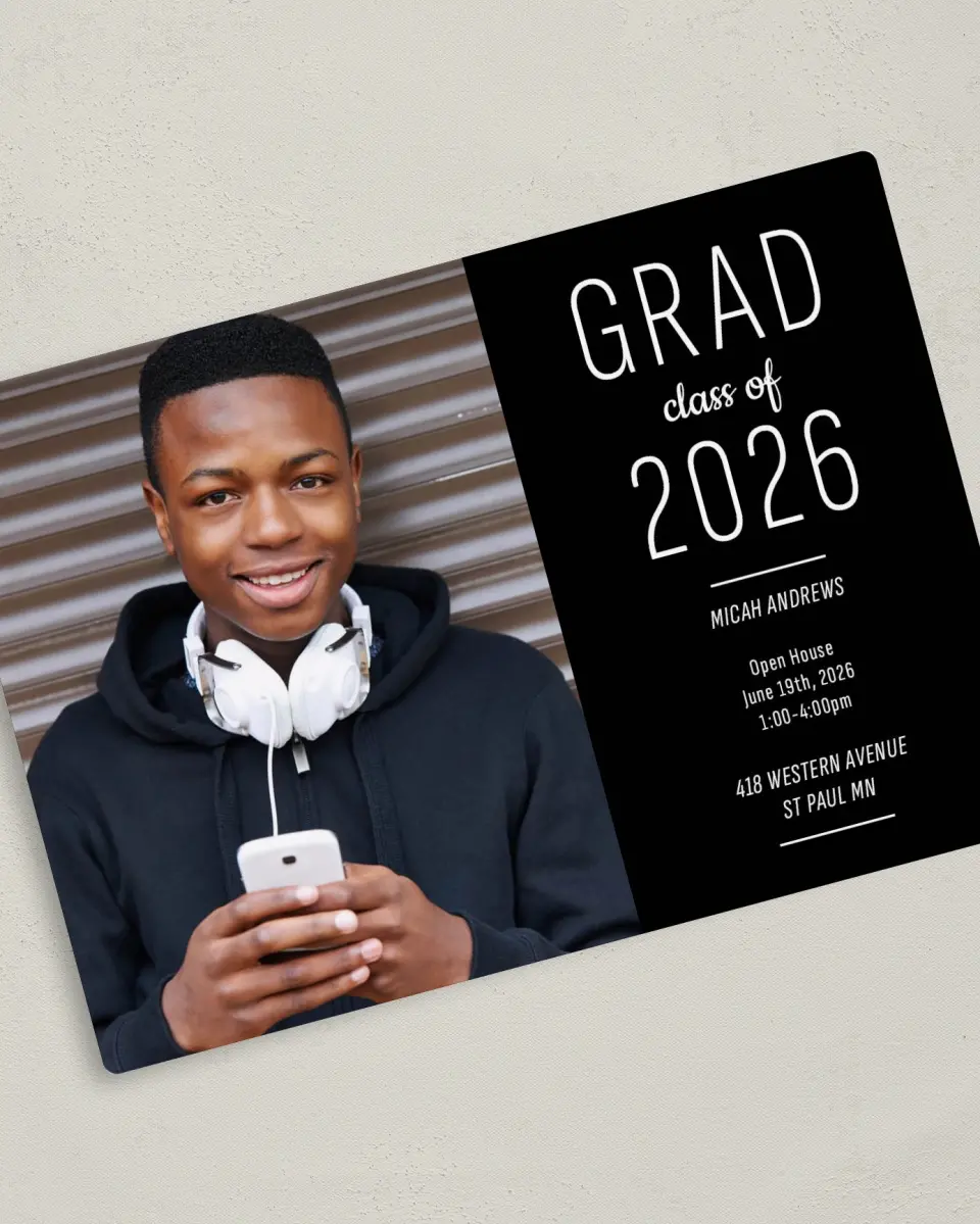 This is a 5" x 7" Graduation Announcement Magnet called Graduation Glow printed in full color with a Luxe Satin finish