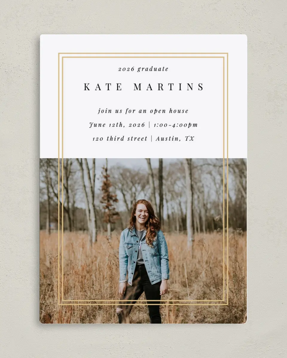 This is a 5" x 7" Graduation Announcement Magnet called Fine Frame printed in full color with a Luxe Satin finish