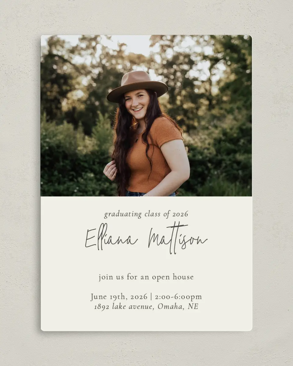 This is a 5" x 7" Graduation Announcement Magnet called Evenly Balanced printed in full color with a Luxe Satin finish