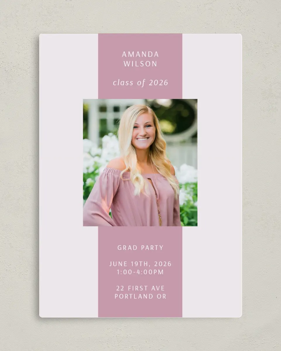 This is a 5" x 7" Graduation Announcement Magnet called Broad Stripe printed in full color with a Luxe Satin finish