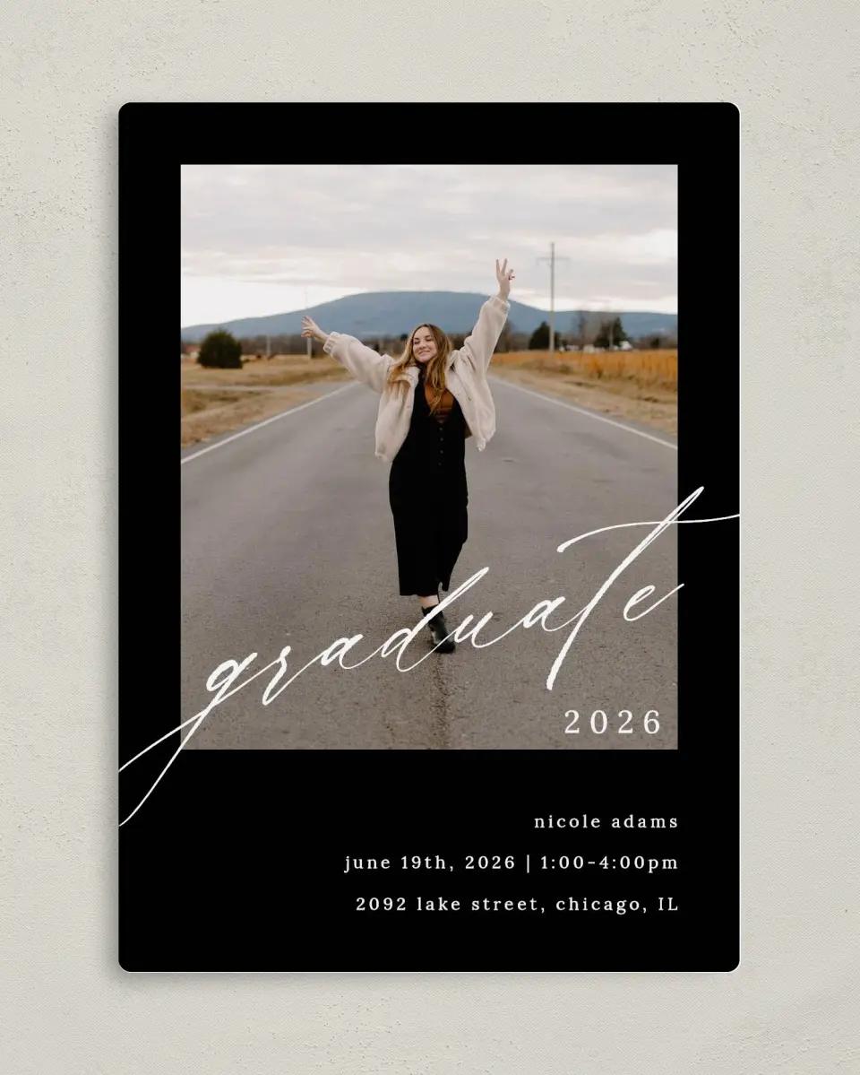 This is a 5" x 7" Graduation Announcement Magnet called Fearless Graduate printed in full color with a Luxe Satin finish