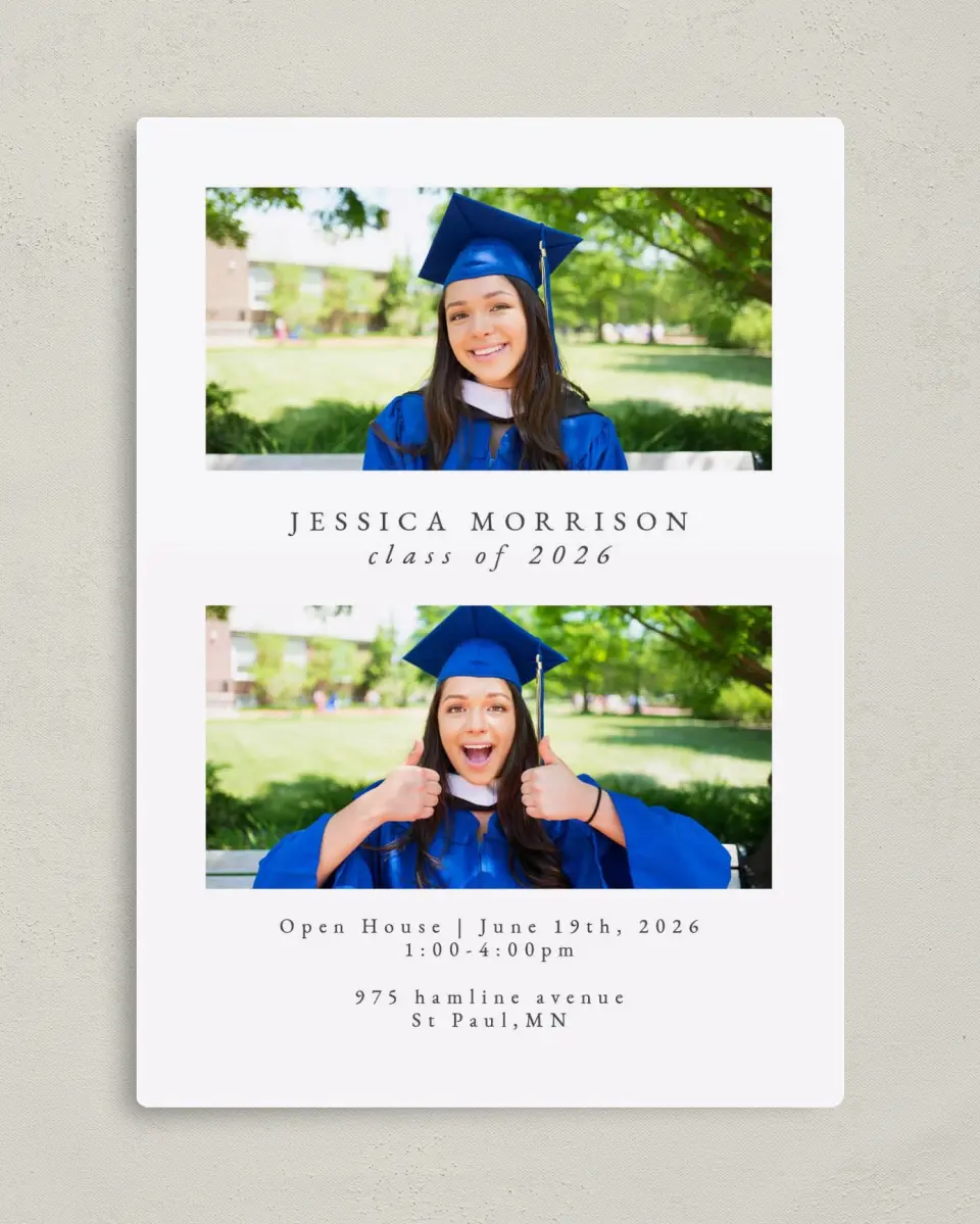 This is a 5" x 7" Graduation Announcement Magnet called Honored Scholar printed in full color with a Luxe Satin finish