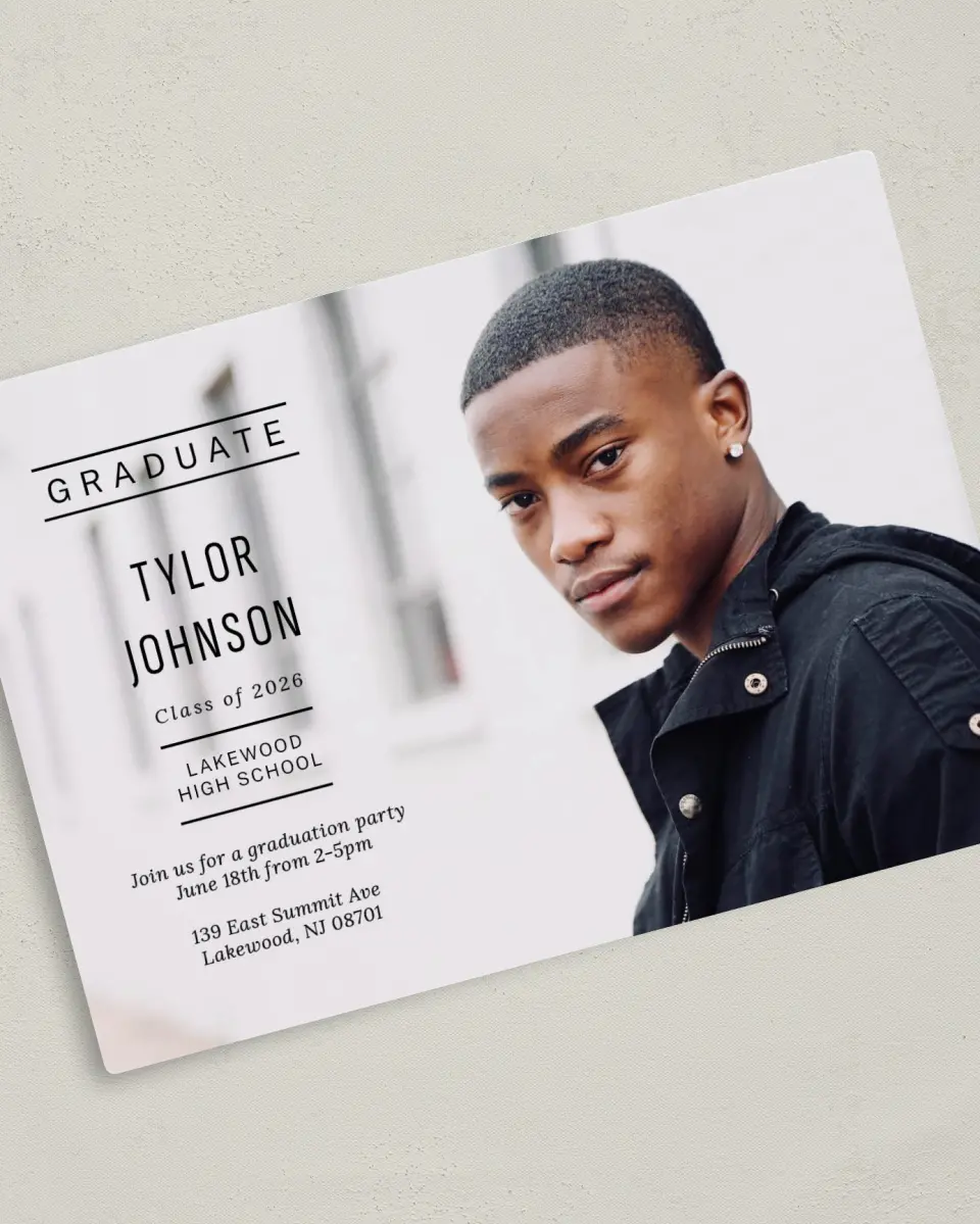This is a 5" x 7" Graduation Announcement Magnet called Meet the Grad printed in full color with a Luxe Satin finish