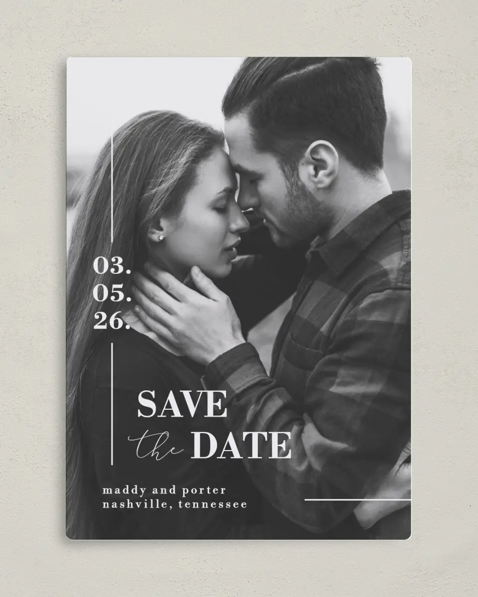 This is a 5" x 7" Save the Date Magnet called For Eternity printed in full color with a Luxe Satin finish