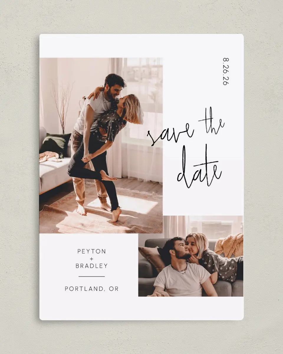 This is a 5" x 7" Save the Date Magnet called Mod Aesthetic printed in full color with a Luxe Satin finish
