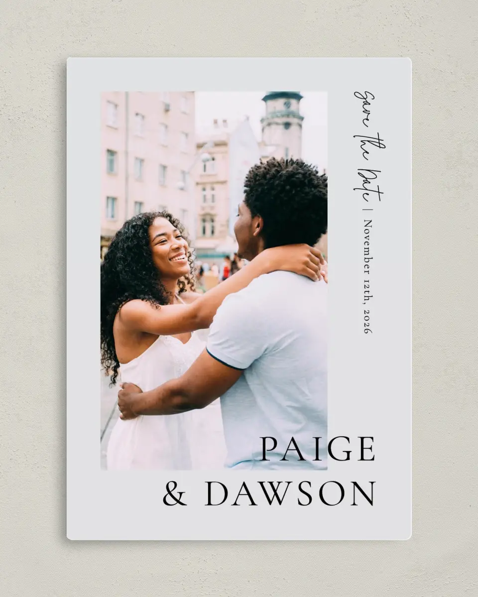 This is a 5" x 7" Save the Date Magnet called Sweet Detail printed in full color with a Luxe Satin finish